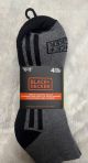 BLACK AND DECKER MENS BLACK AND GREY QUARTER SOCK - 4 PK - SZ 10-13